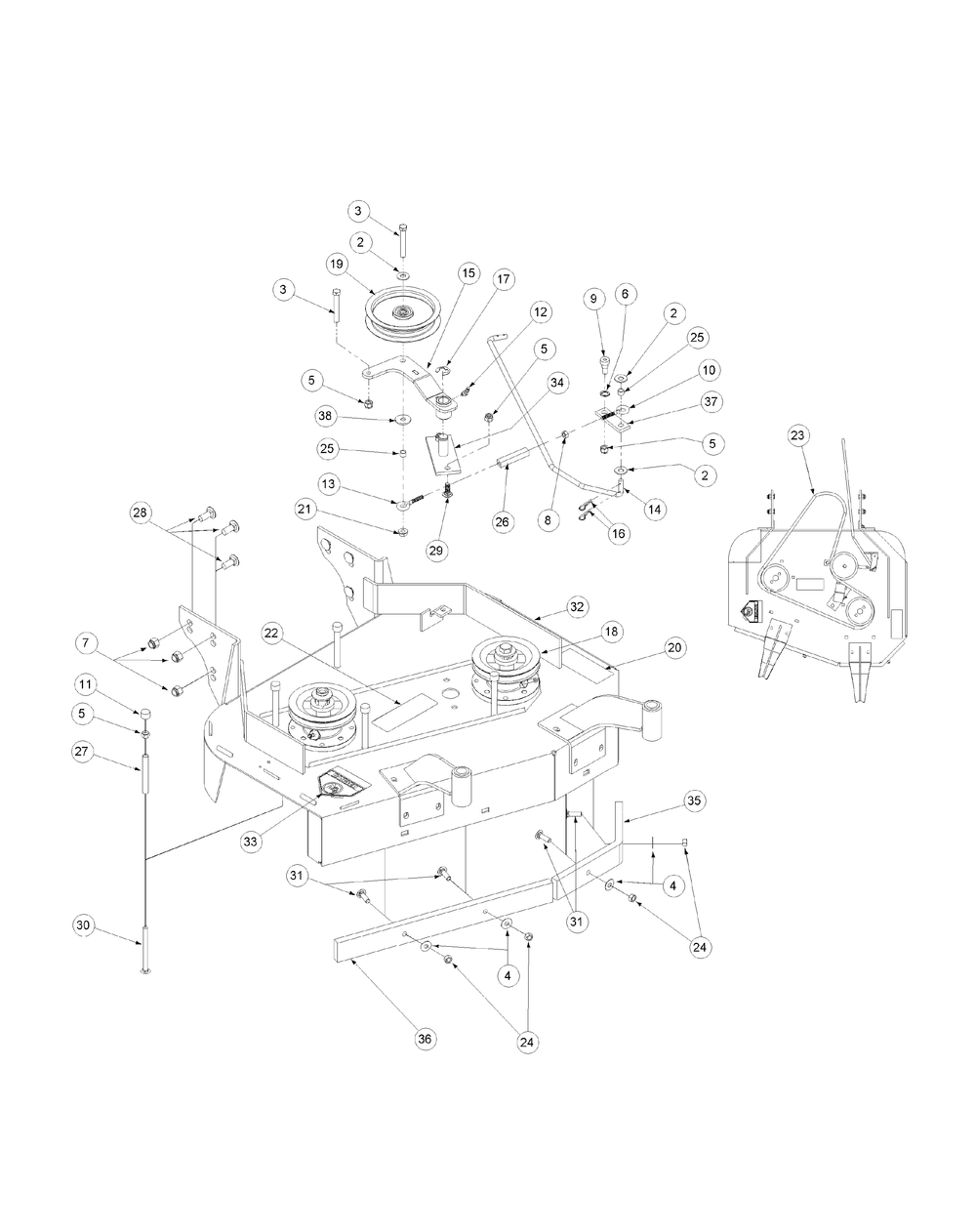 Fabricated Cutter Deck 32-Inch Diagram and Parts List for G1332 55AI5GMQ750-WAM Cub Cadet Lawn Mower